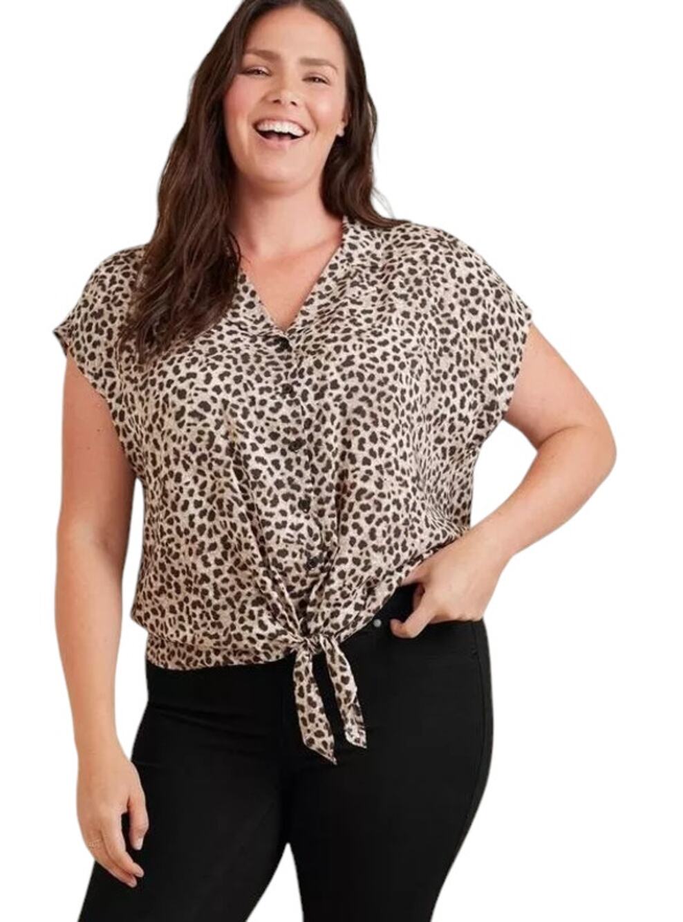 Torrid Challis Tie-Front Dolman Top Pre-owned Condition 2XL Brown Tan Multi